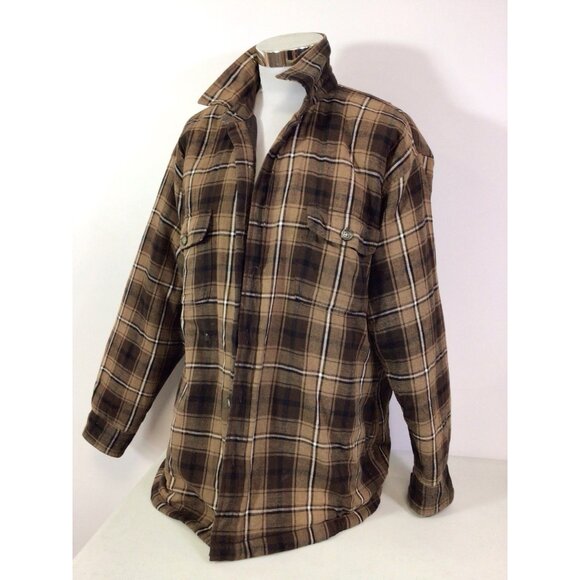 Vintage Brown Plaid Button Up Quilted Flannel Y2K Old School Jacket Mens XL - Picture 5 of 8